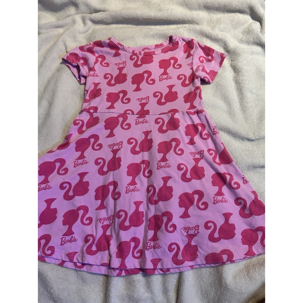 Barbie Girls Pink Logo Silhouette Dress Toddler Size 4T Mattel Short Sleeve‎
